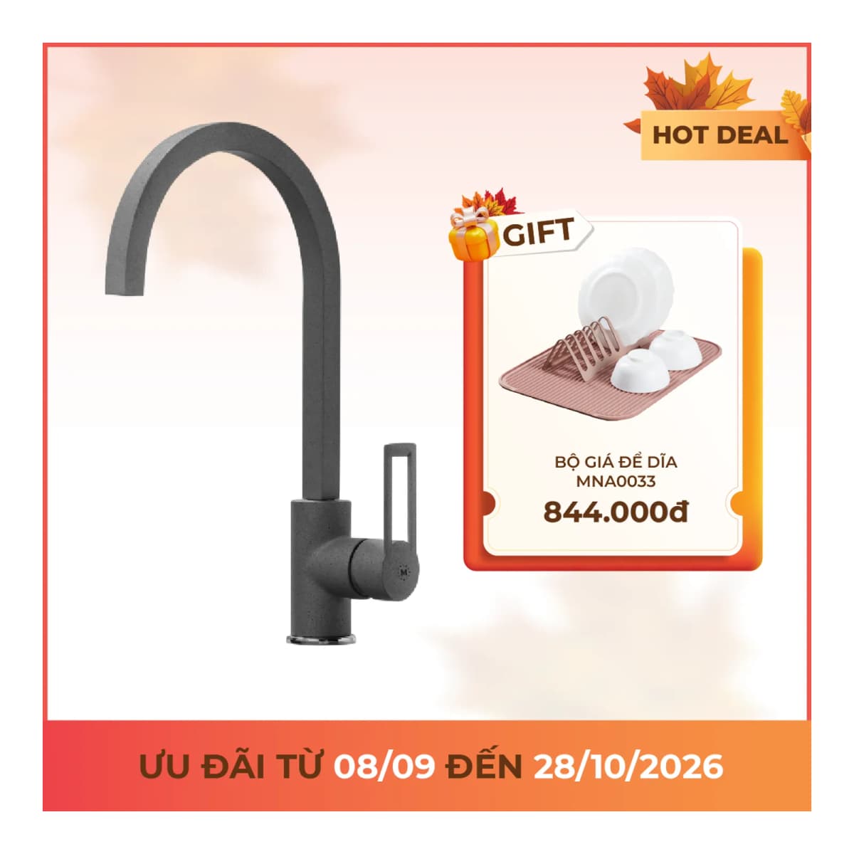 Vòi rửa chén nóng lạnh đồng thau sơn phủ chính hãng Malloca