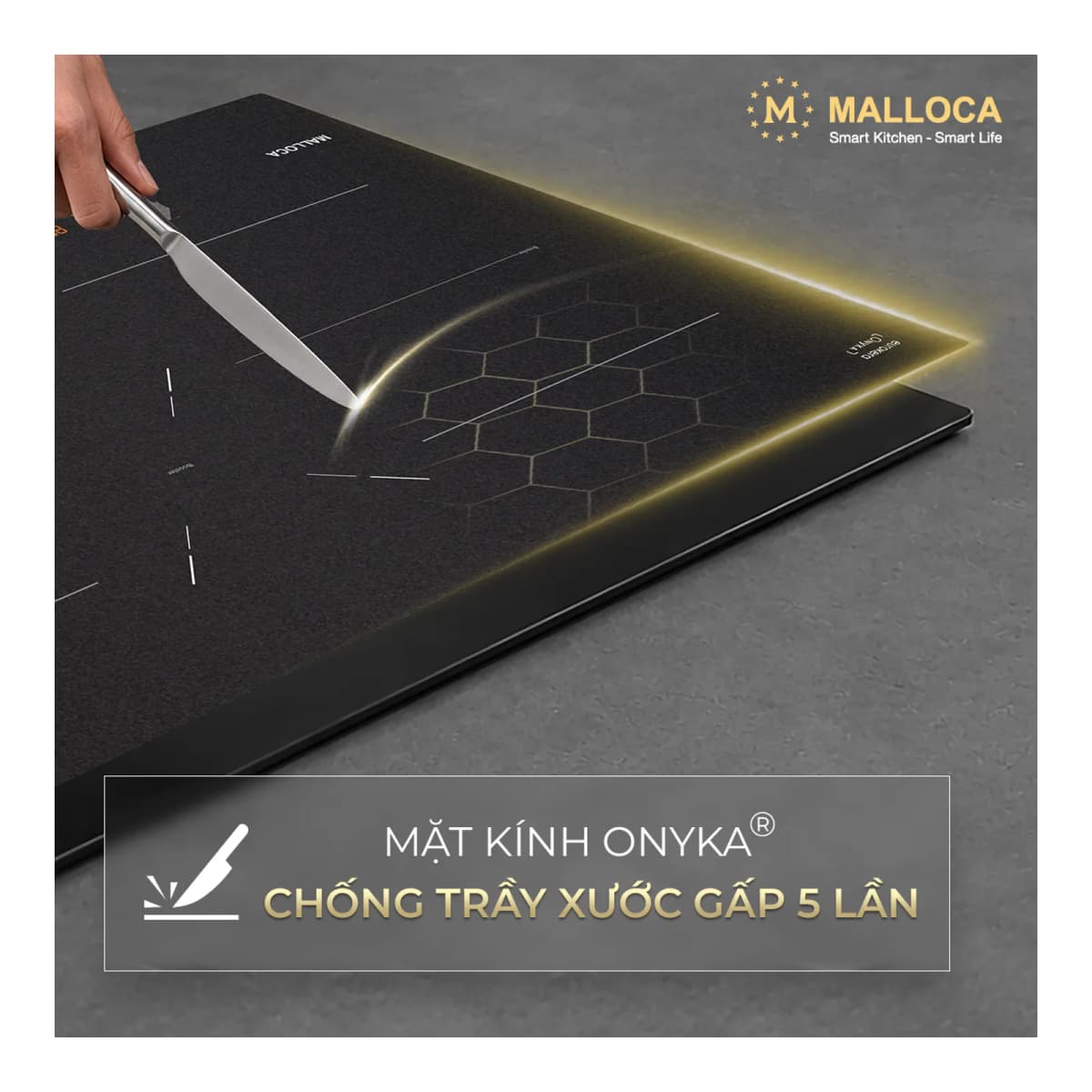 Bếp từ 3 vùng nấu 80 cm (Mặt kính Onyka chống trầy xước) chính hãng Malloca