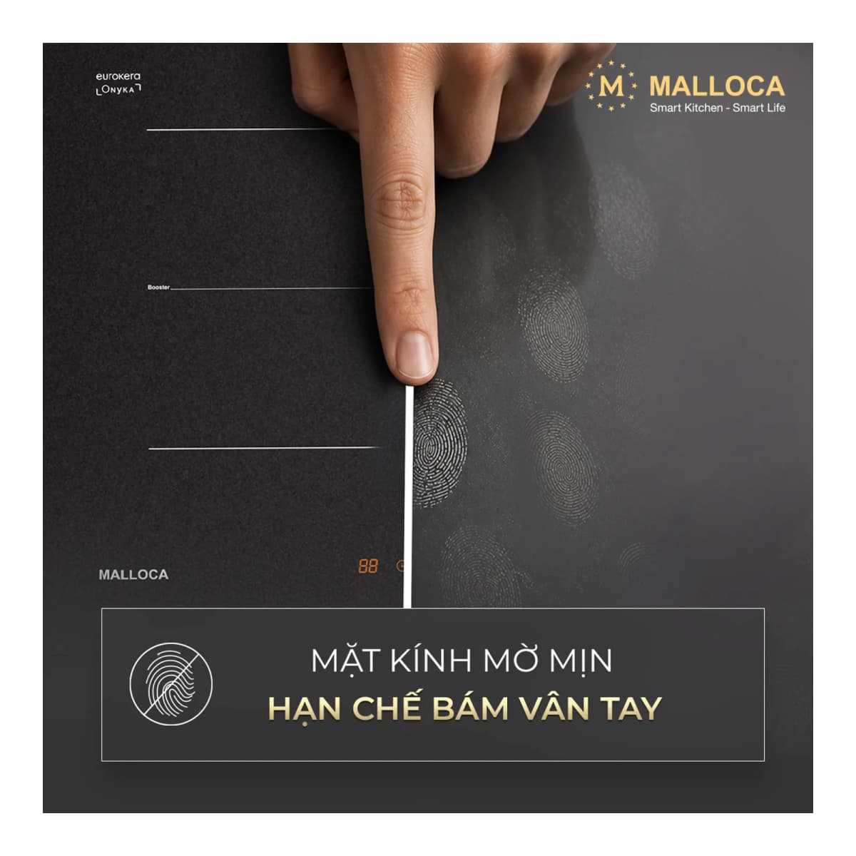 Bếp từ 3 vùng nấu 80 cm (Mặt kính Onyka chống trầy xước) chính hãng Malloca