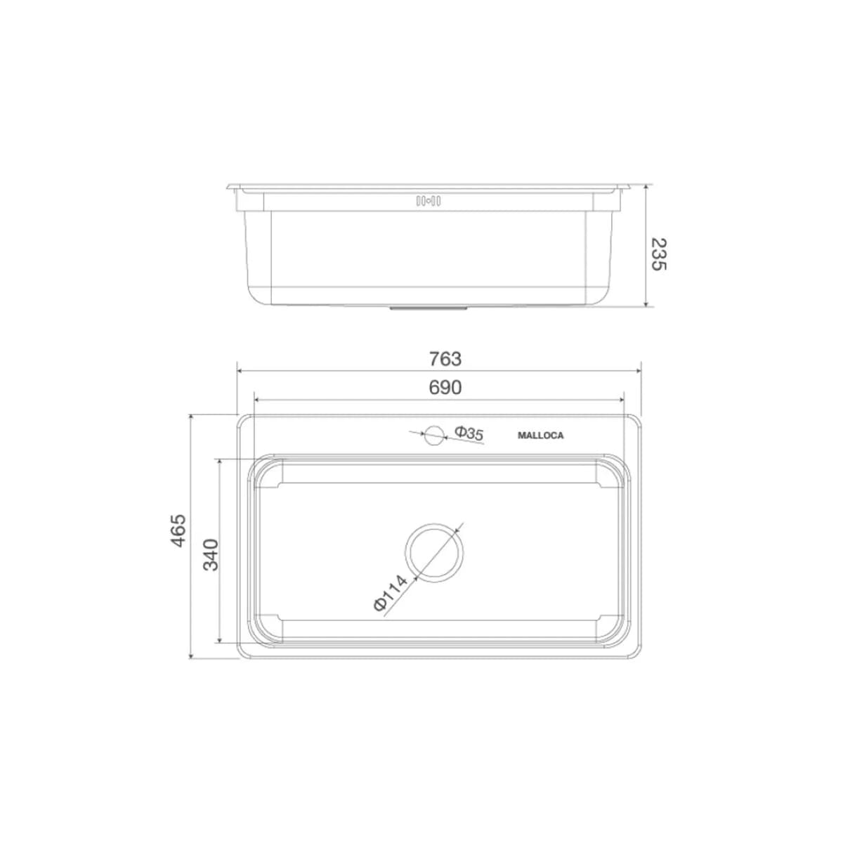 Chậu rửa chén 1 hố Inox 304 kích thước 76.2 cm chính hãng Malloca