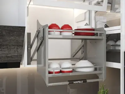 Rổ nâng hạ Hafele - ORIA, Rổ chén đĩa với thiết kế lưới tròn 504.76.507