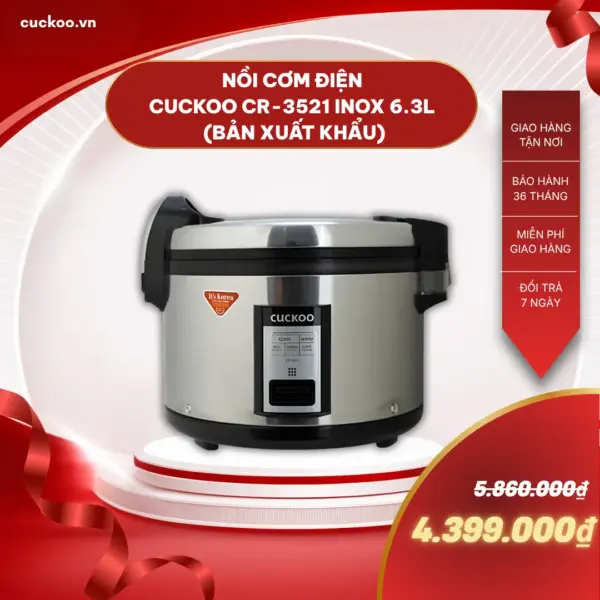 Nồi cơm điện Cuckoo CR-3521 inox 6.3L (Bản xuất khẩu)