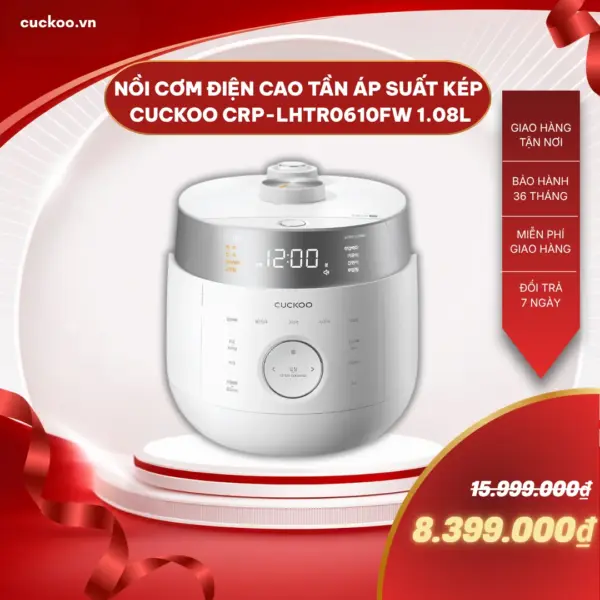 Nồi cơm điện cao tần áp suất kép Cuckoo CRP-LHTR0610FW 1.08L (trắng)