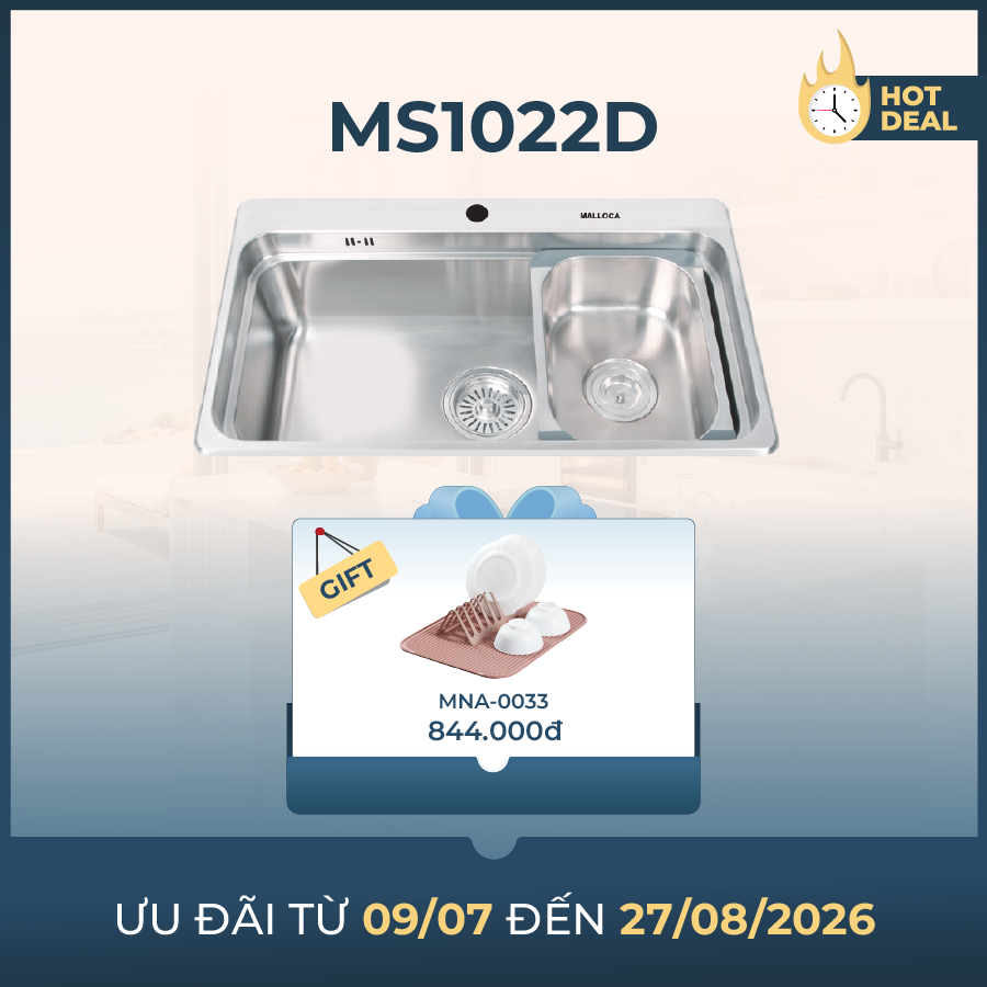 Chậu rửa chén 1 hố Inox 304 kích thước 76.2 cm Malloca MS1022D