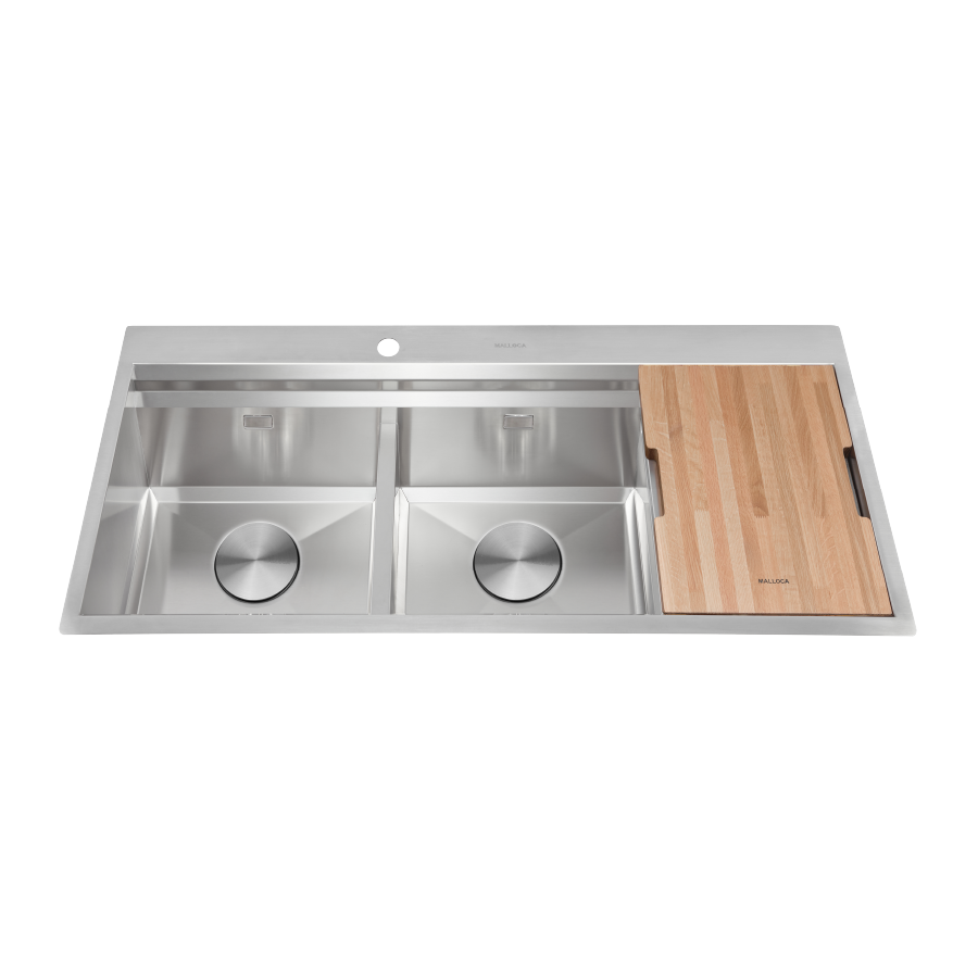 Chậu rửa chén 2 hố Inox 304 kích thước 116 cm Malloca SLIDE MS1162R