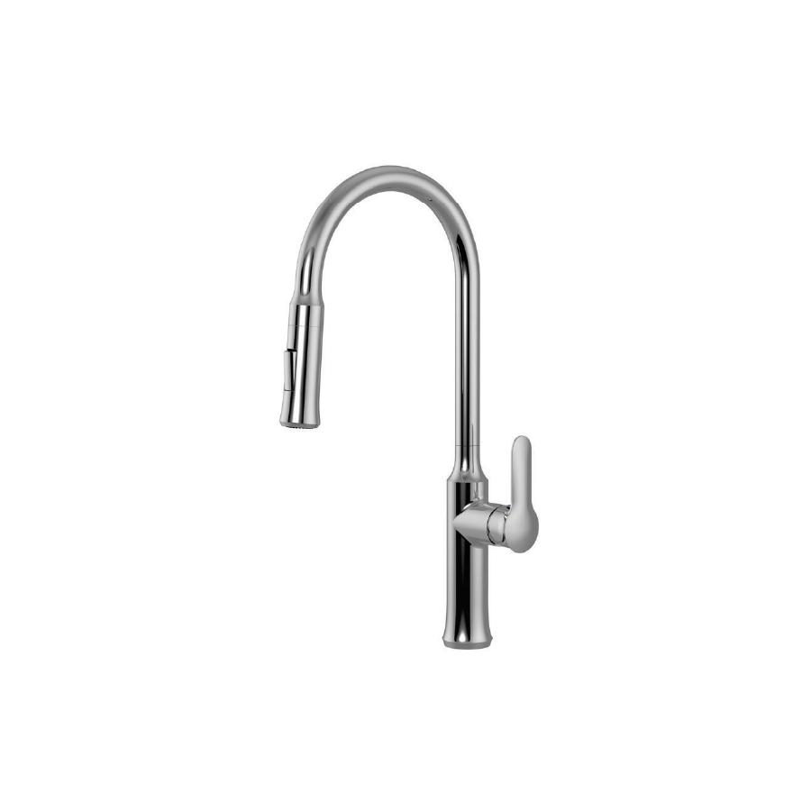 Vòi rửa chén nóng lạnh dây rút đồng thau Chrome Malloca K94C