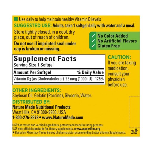 Viên Uống Nature Made D3 1000 Iu Bổ Sung Vitamin 650 Viên